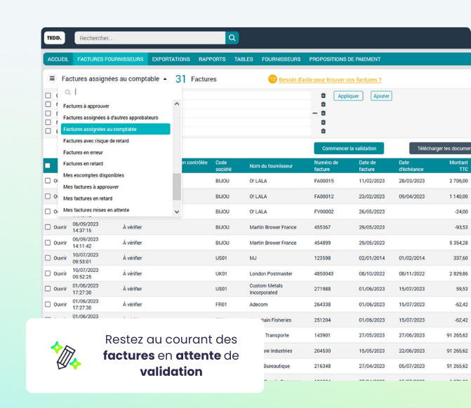 Liste des factures fournisseurs